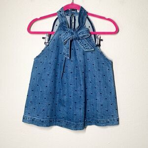 Ulla Johnson Mako Denim Top 0 Polka Dot Indigo Cotton